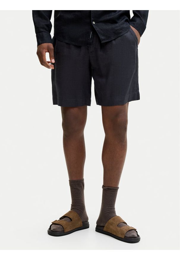 Jack & Jones Szorty materiałowe St. Bill 12253134 Czarny Wide Leg. Kolor: czarny. Materiał: len