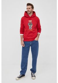 Polo Ralph Lauren bluza męska kolor czerwony z kapturem z nadrukiem. Typ kołnierza: kaptur, polo. Kolor: czerwony. Materiał: dzianina. Wzór: nadruk #4