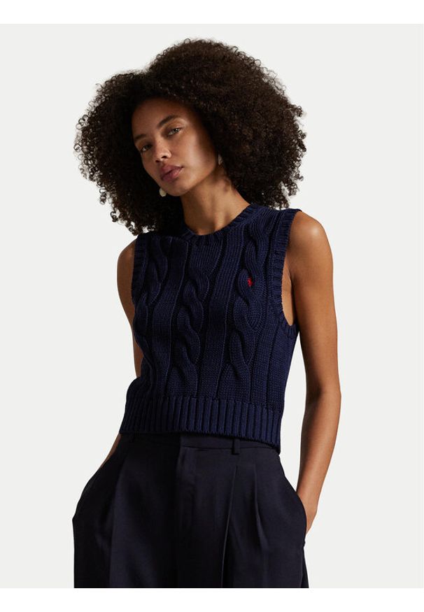 Polo Ralph Lauren Sweter 211959295002 Granatowy Slim Fit. Typ kołnierza: polo. Kolor: niebieski. Materiał: bawełna