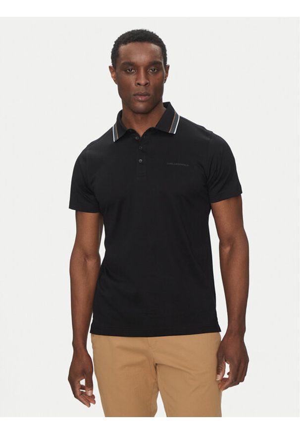 Karl Lagerfeld - KARL LAGERFELD Polo 745002 552200 Czarny Slim Fit. Typ kołnierza: polo. Kolor: czarny. Materiał: bawełna