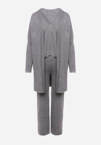 Born2be - Szary Komplet z Dzianiny z Wełną Spodnie Kardigan i Kamizelka na Guziki Meviseffa. Kolor: szary. Materiał: wełna, dzianina #4