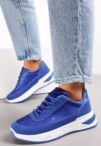 Renee - Niebieskie Sneakersy z Drobnymi Cyrkoniami Hinekle. Kolor: niebieski