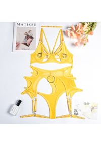 Intica - Komplet bielizny z wycięciami na romantyczne wieczory Alison. Kolor: żółty. Materiał: tkanina, materiał