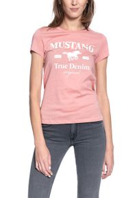 Mustang - DAMSKI T-SHIRT MUSTANG ALINA C PRINT 1010733 8433. Okazja: na imprezę. Materiał: skóra, bawełna, denim, jeans. Długość rękawa: krótki rękaw. Długość: krótkie. Wzór: nadruk. Sezon: lato. Styl: klasyczny, elegancki