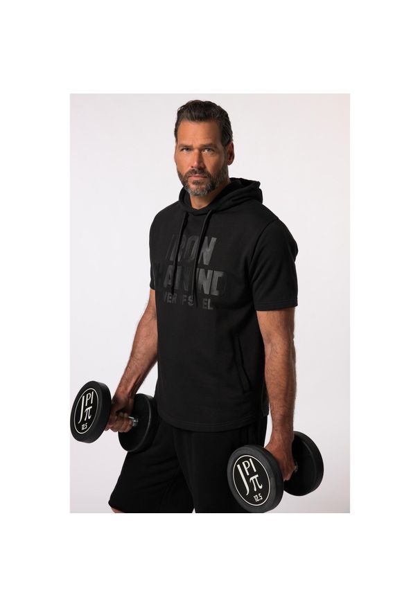 JAY-PI - Męska Bluza z kapturem Iron Anvil fitness rękaw 1/2 szybkoschnąca kaptur. Typ kołnierza: kaptur. Kolekcja: plus size. Kolor: czarny. Materiał: materiał, poliester, bawełna. Sport: fitness