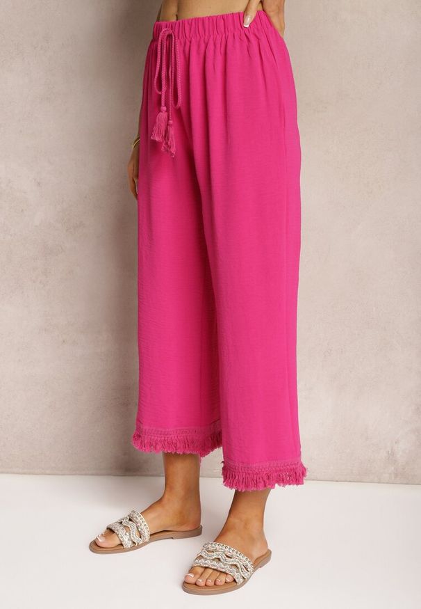 Renee - Fuksjowe Szerokie Spodnie High Waist z Gumką w Pasie Jolfea. Okazja: na co dzień. Stan: podwyższony. Kolor: różowy. Materiał: tkanina. Styl: elegancki, casual