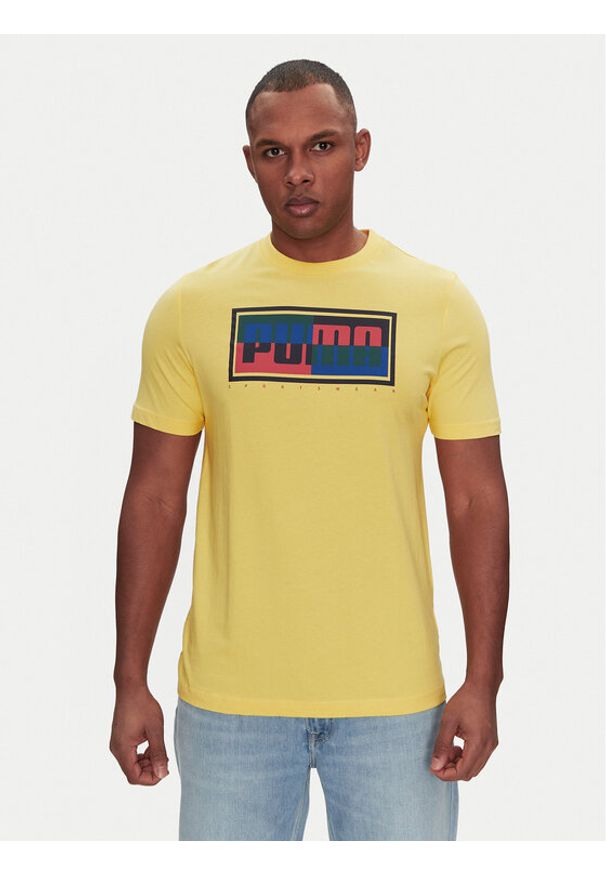 Puma T-Shirt Graphics Box 684827 Żółty Regular Fit. Kolor: żółty. Materiał: bawełna
