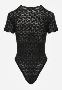 Renee - Czarne Body z Koronki o Dopasowanym Kroju z Krótkim Rękawem Adradina. Kolor: czarny. Materiał: koronka. Długość rękawa: krótki rękaw. Długość: krótkie. Wzór: koronka #4
