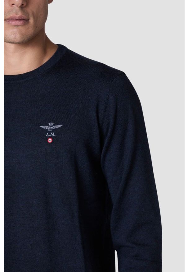 Aeronautica Militare - AERONAUTICA MILITARE Granatowy sweter męski Merino, Rozmiar 3XL. Kolor: niebieski