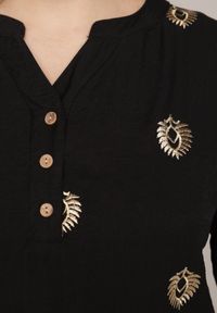 Born2be - Czarna Wiskozowa Koszula Boho z Haftem i Podpinanymi Rękawami 3/4 Cheridenah. Okazja: na co dzień. Kolekcja: plus size. Kolor: czarny. Materiał: wiskoza. Wzór: haft. Styl: boho #7
