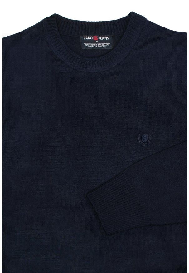 Półgolf Granatowy, Wysoki Okrągły Dekolt, Wełniany, Elegancki, Męski -Pako Jeans. Okazja: na spotkanie biznesowe, do pracy. Kolor: niebieski. Materiał: akryl, wełna. Styl: elegancki