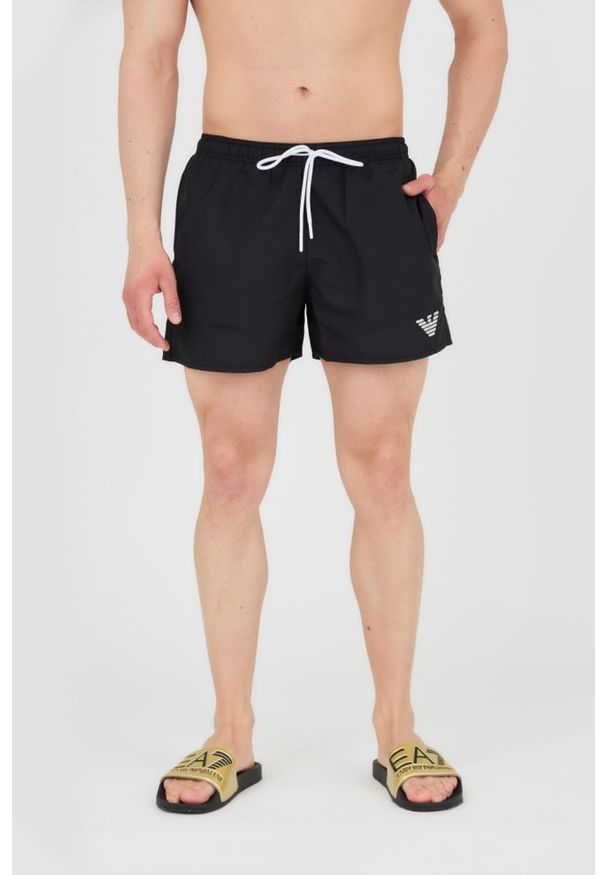 Emporio Armani - EMPORIO ARMANI Czarne męskie kąpielówki De bain logo brodé, Rozmiar 50. Kolor: czarny