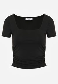 Renee - Czarna Bluzka Cilelle. Typ kołnierza: dekolt kwadratowy. Kolor: czarny. Materiał: jeans, satyna, wiskoza, dzianina. Długość rękawa: krótki rękaw. Długość: krótkie. Wzór: jednolity #6