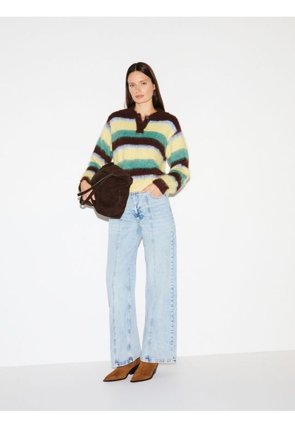 Reserved - Jeansy wide leg z przeszyciem - niebieski. Kolor: niebieski