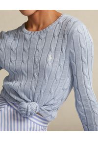 Ralph Lauren - RALPH LAUREN - Jasnoniebieski sweter z logo Slim fit. Typ kołnierza: polo. Kolor: niebieski. Materiał: tkanina. Długość rękawa: długi rękaw. Długość: długie. Wzór: ze splotem #5