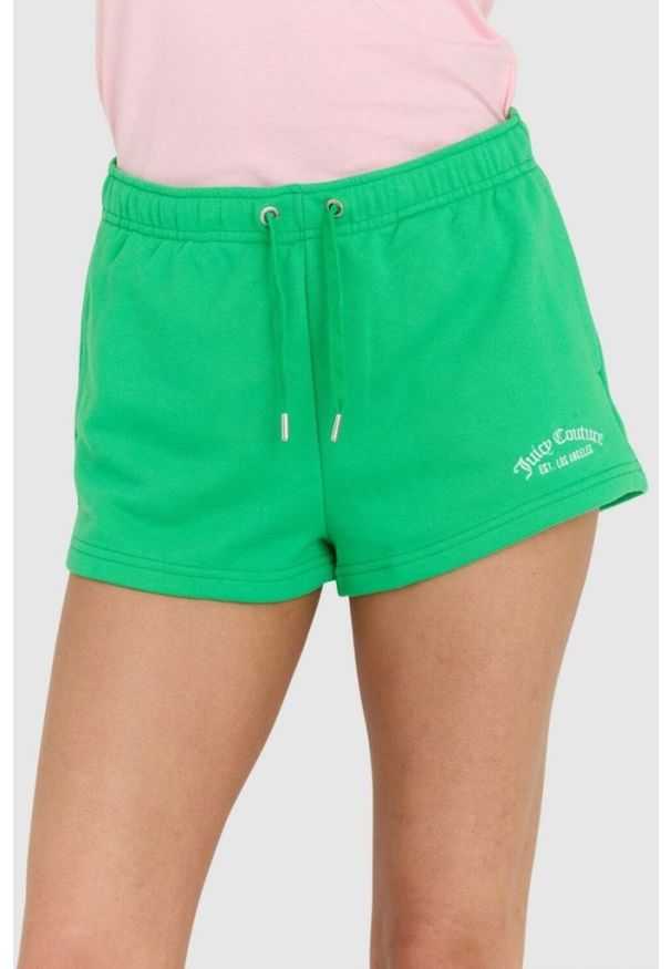 Juicy Couture - JUICY COUTURE Zielone szorty damskie anya recycled z haftowanym logo, Rozmiar M. Kolor: zielony. Wzór: haft