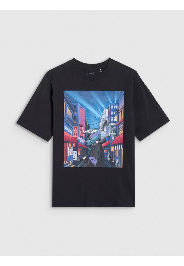 4f - 4F T-shirt oversize z nadrukiem chłopięcy - czarny 152 (11-12 lat). Okazja: na co dzień. Kolor: czarny. Materiał: jersey, bawełna, materiał. Wzór: nadruk. Sezon: lato. Styl: sportowy, klasyczny, casual