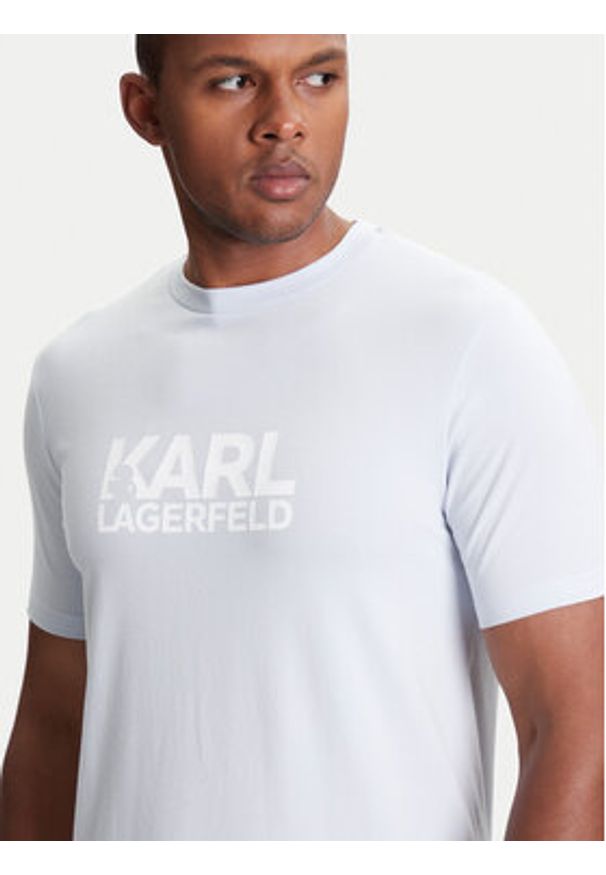 Karl Lagerfeld - KARL LAGERFELD T-Shirt 755087 553235 Błękitny Regular Fit. Typ kołnierza: dekolt w karo. Kolor: niebieski. Materiał: bawełna