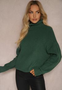 Renee - Ciemnozielony Golf z Domieszką Wiskozy i Kaszmiru Azivara. Okazja: na co dzień. Typ kołnierza: golf. Kolor: zielony. Materiał: kaszmir, wiskoza. Wzór: aplikacja. Styl: casual, elegancki #5