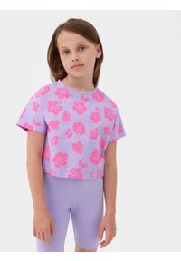 4f - T-shirt crop top z nadrukiem dziewczęcy - multikolor. Kolor: wielokolorowy. Materiał: bawełna. Wzór: nadruk #1
