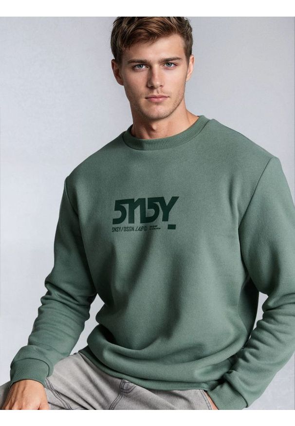 Sinsay - Bluza crewneck z napisem - zielony. Kolor: zielony. Wzór: napisy