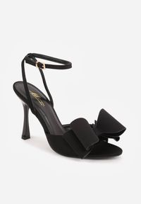 Born2be - Czarne Eleganckie Sandały na Szpilce z Ozdobną Aplikacją z Kokardą Lorena. Okazja: na ślub cywilny, na wesele. Kolor: czarny. Wzór: aplikacja. Sezon: lato. Obcas: na szpilce. Styl: elegancki #4