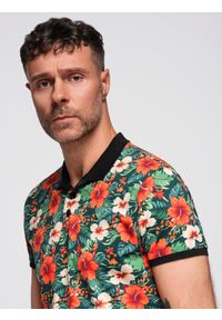 Ombre Clothing - Polo koszulka bawełniana z nadrukiem w kwiaty – czarna V2 - Rozmiar: XL. Okazja: na co dzień. Typ kołnierza: polo. Kolor: czarny. Materiał: bawełna. Wzór: nadruk, kwiaty. Sezon: lato. Styl: wakacyjny, casual, elegancki #8