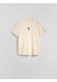 Reserved - T-shirt regular z aplikacją - złamana biel. Materiał: bawełna, dzianina. Wzór: aplikacja
