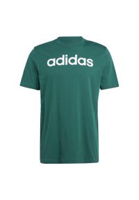 Adidas - Essentials Single Jersey Linear Embroidered Logo Tee. Kolor: zielony. Materiał: jersey