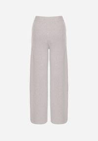 Born2be - Szare Dzianinowe Spodnie o Szerokim Kroju ze Sznurkami Melatusa. Okazja: na co dzień. Stan: podwyższony. Kolor: szary. Materiał: dzianina. Styl: klasyczny, casual, elegancki #4