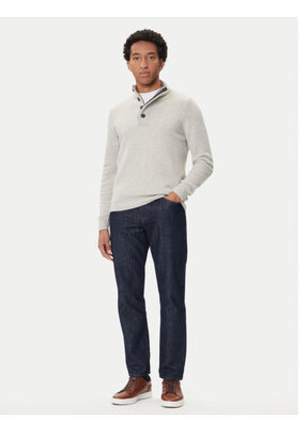 Barbour Sweter Patch Half Zip MKN0585BE14 Beżowy Regular Fit. Kolor: beżowy. Materiał: wełna
