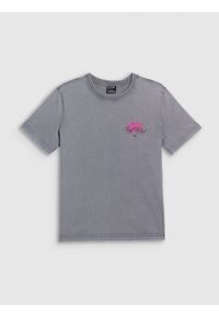 4f - 4F T-shirt relaxed z nadrukiem damski - szary XXL. Okazja: na co dzień, na plażę. Kolor: szary. Materiał: materiał, bawełna, dzianina. Wzór: nadruk. Sezon: lato. Styl: sportowy, wakacyjny, casual #1