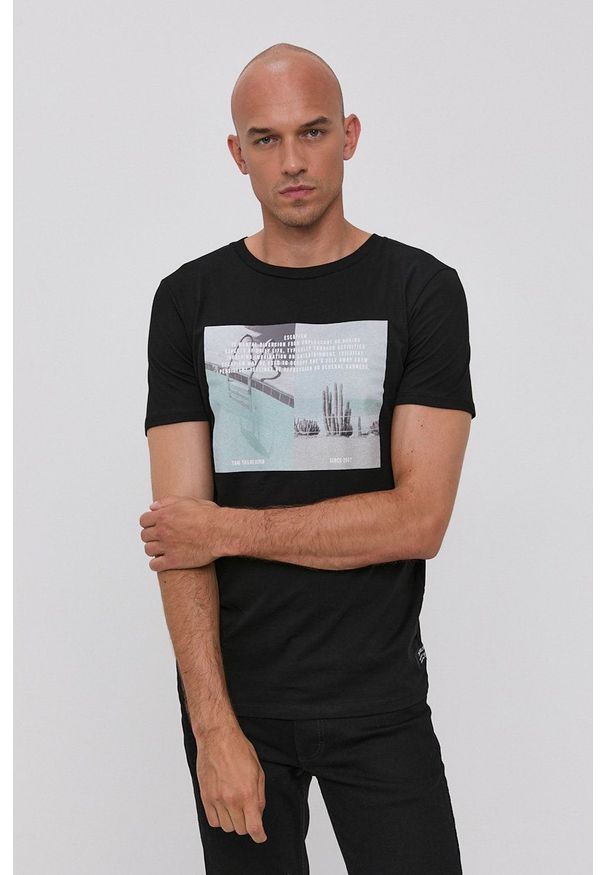 Tom Tailor - T-shirt bawełniany. Okazja: na co dzień. Kolor: czarny. Materiał: bawełna. Wzór: nadruk. Styl: casual