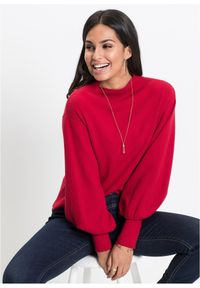 bonprix - Sweter oversize z mieszanki wiskozy. Typ kołnierza: kołnierzyk stójkowy. Kolor: czerwony. Materiał: dzianina, wiskoza. Styl: elegancki #1