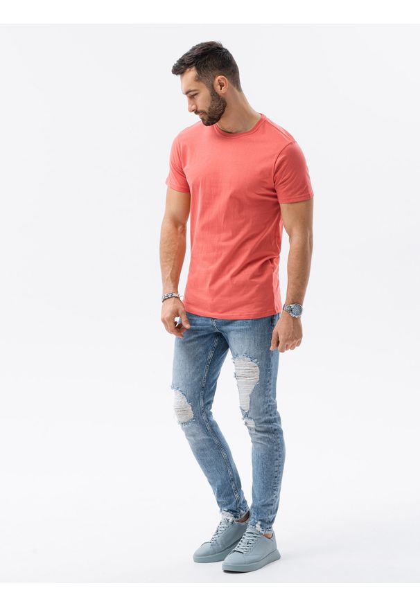Ombre Clothing - T-shirt męski bawełniany basic S1370 - koralowy - XXL. Kolor: pomarańczowy. Materiał: bawełna. Styl: klasyczny