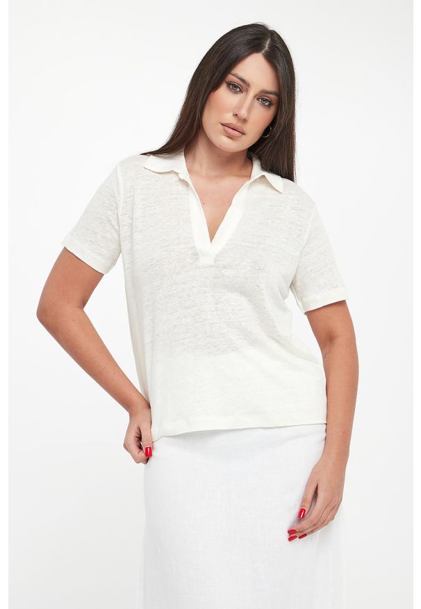 Ecoalf - Polo damskie lniane Troms ECOALF. Typ kołnierza: polo. Materiał: len