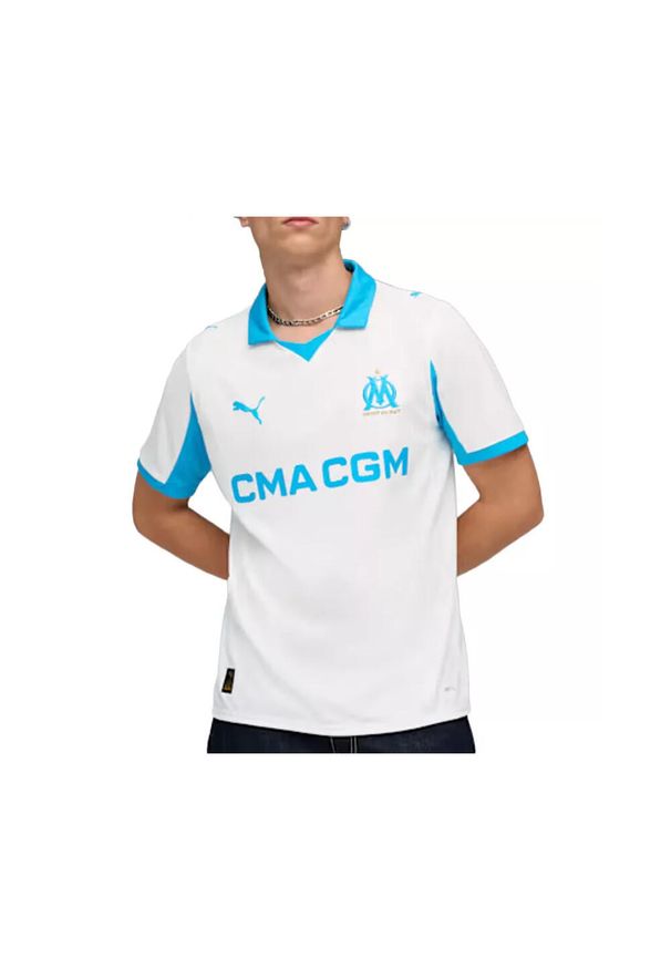 Puma - Koszulka domowa OM 2025/26. Kolor: wielokolorowy, niebieski, biały. Sport: piłka nożna