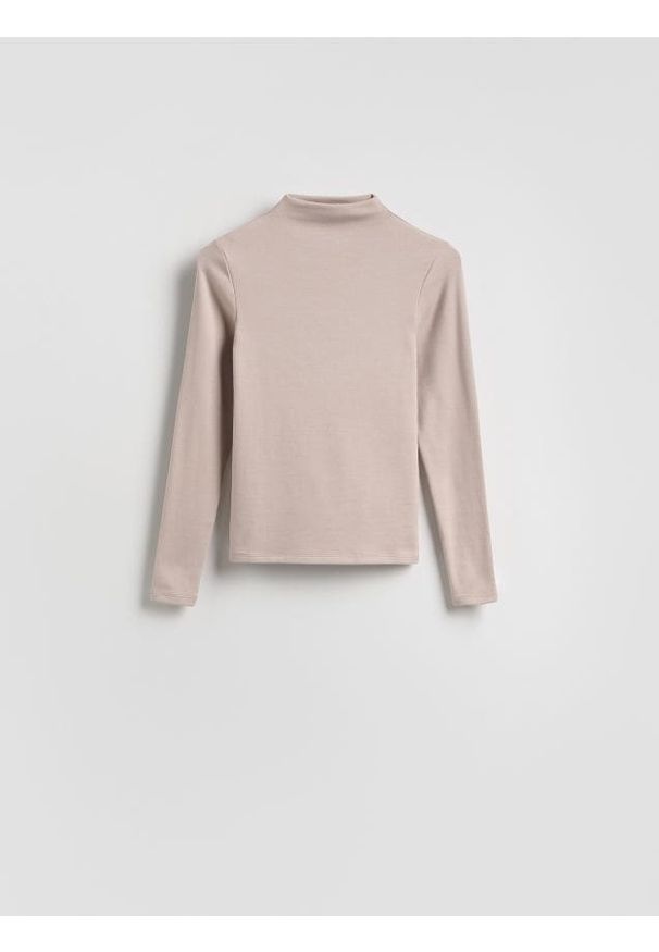 Reserved - Longsleeve z modalem - beżowy. Kolor: beżowy. Materiał: dzianina. Długość rękawa: długi rękaw