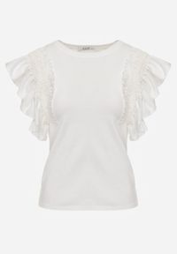 Renee - Biała Bluzka Dislie. Kolor: biały. Materiał: dzianina, bawełna, jeans. Wzór: gładki, kwiaty. Sezon: lato. Styl: elegancki #4