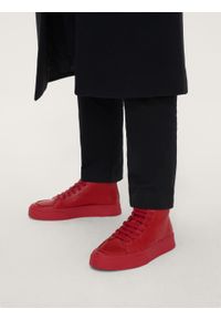 Kazar - Czerwone sneakersy męskie do kostki. Kolor: czerwony. Materiał: skóra. Szerokość cholewki: normalna #3