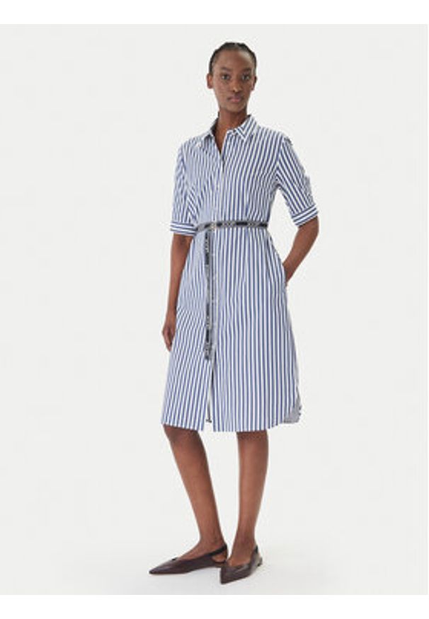 JOOP! Sukienka koszulowa Dominique2 30101380 Granatowy Regular Fit. Kolor: niebieski. Materiał: bawełna. Typ sukienki: koszulowe