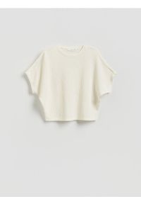 Reserved - Strukturalny t-shirt kimono - złamana biel. Materiał: bawełna, dzianina