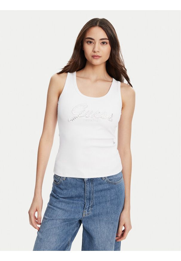 Guess Top W5YP00 KCXJ2 Biały Regular Fit. Kolor: biały. Materiał: syntetyk