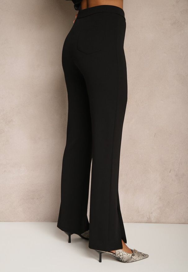 Renee - Czarne Spodnie z Wiskozą High Waist w Eleganckim Stylu Tatariela. Okazja: na spotkanie biznesowe, na co dzień. Stan: podwyższony. Kolor: czarny. Materiał: wiskoza. Styl: elegancki