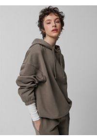 outhorn - Bluza oversize z kapturem damska - khaki. Typ kołnierza: kaptur. Kolor: brązowy. Materiał: materiał, bawełna, guma, poliester, dresówka, dzianina