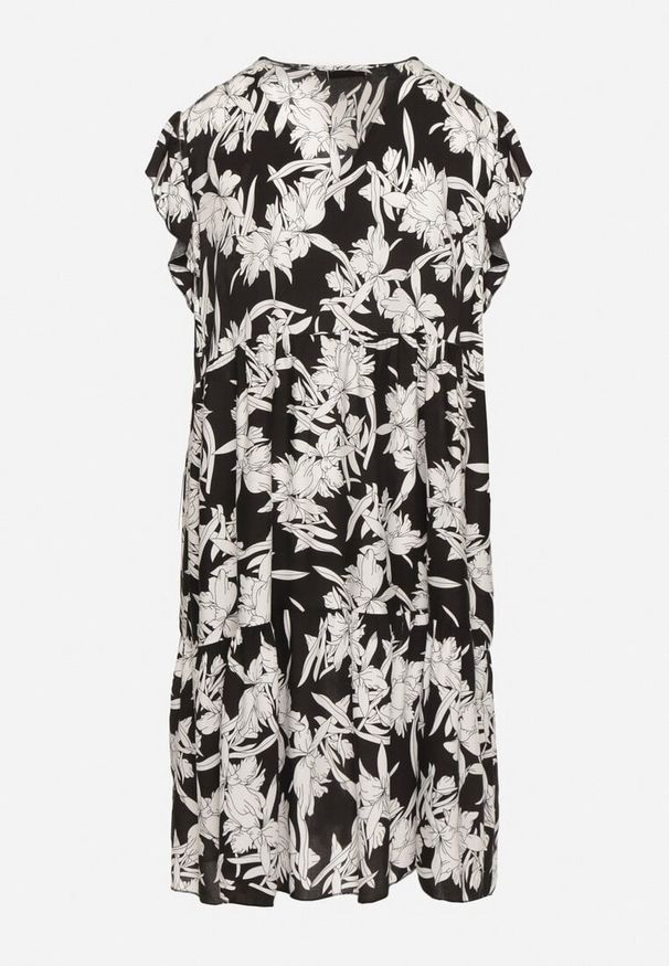 Born2be - Czarna Bawełniana Sukienka o Rozkloszowanym Kroju w Kwiaty Libella. Okazja: na co dzień, do pracy. Kolor: czarny. Materiał: bawełna. Wzór: kwiaty. Typ sukienki: rozkloszowane, proste. Styl: casual, elegancki