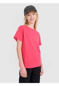 4f - 4F T-shirt oversize gładki dziewczęcy - różowy 164 (13-14 lat). Okazja: na co dzień. Kolor: różowy. Materiał: dzianina, bawełna, jersey. Wzór: gładki. Sezon: lato. Styl: klasyczny, sportowy, casual