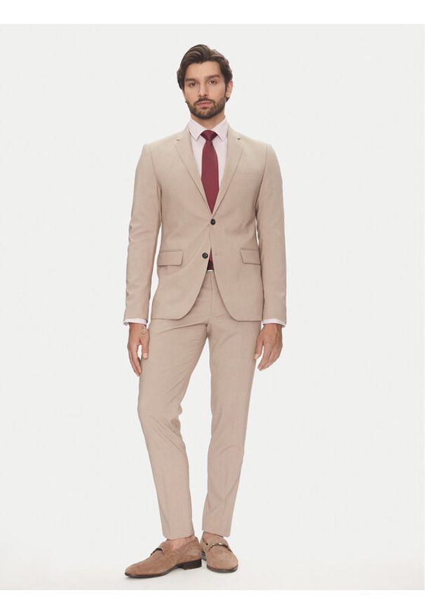 Lindbergh Garnitur 30-61040 Beżowy Slim Fit. Kolor: beżowy. Materiał: syntetyk