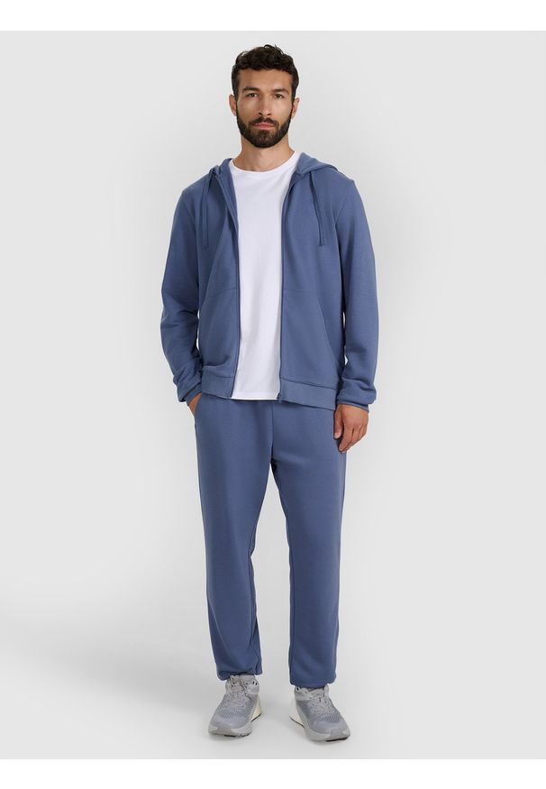 4f - 4F Bluza dresowa rozpinana z kapturem męska - granatowa S. Okazja: na co dzień. Typ kołnierza: kaptur. Kolor: niebieski. Materiał: dresówka. Wzór: gładki, ze splotem. Styl: casual, sportowy