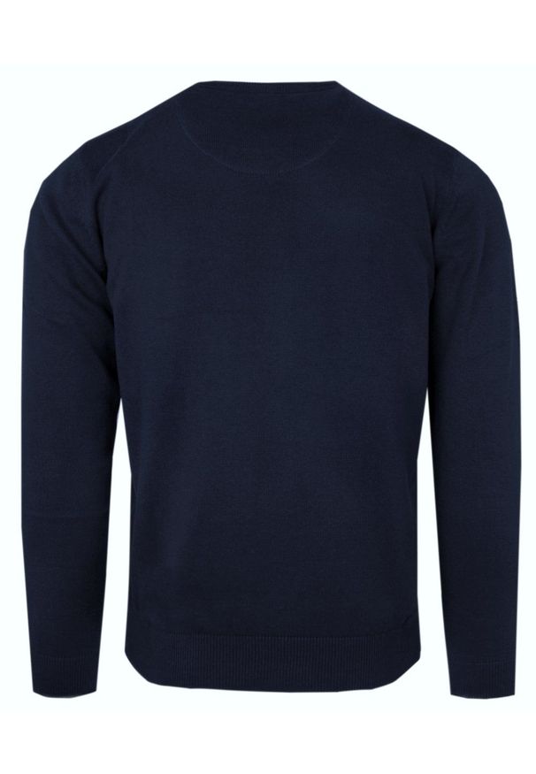 Męski Sweter z Dekoltem w Serek (V-Neck) - Alties - Granatowy. Okazja: na co dzień, na spotkanie biznesowe. Typ kołnierza: dekolt w serek. Kolor: niebieski. Materiał: bawełna. Styl: biznesowy, elegancki, casual